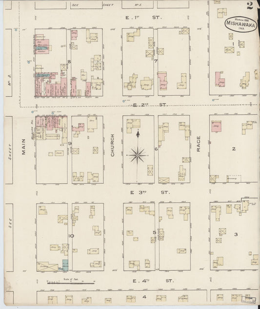 Sanborn Fire Insurance Map from Mishawaka, Saint Joseph County, Indiana (1886), Sheet #0002 - Historic Sanborn Fire Insurance Map Print, vintage old map wall art, antique decor, genealogy gift, Indiana Indiana map