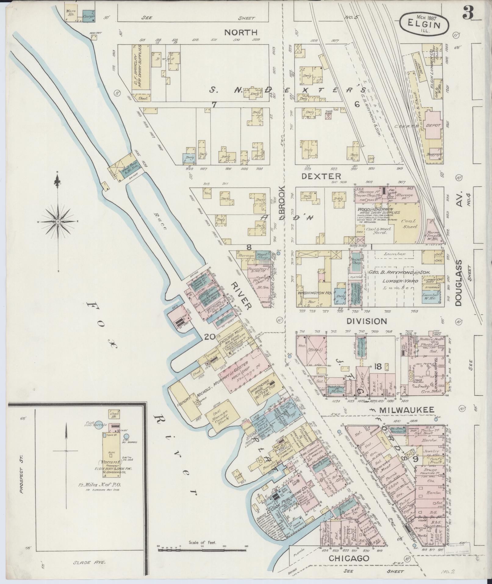 Sanborn Fire Insurance Map from Elgin, Kane County, Illinois (1887), Sheet #0003 - Complete Map Set gallery image, historic Sanborn map, vintage wall art, Illinois Illinois