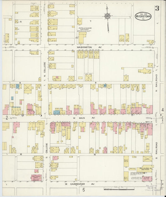 Sanborn Fire Insurance Map from Myerstown, Lebanon County, Pennsylvania (1913), Sheet #0003 - Historic Sanborn Fire Insurance Map Print, vintage old map wall art, antique decor, genealogy gift, Pennsylvania Pennsylvania map