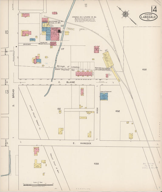 Sanborn Fire Insurance Map from Lansdale, Montgomery County, Pennsylvania (1922), Sheet #0014 - Historic Sanborn Fire Insurance Map Print, vintage old map wall art, antique decor, genealogy gift, Pennsylvania Pennsylvania map