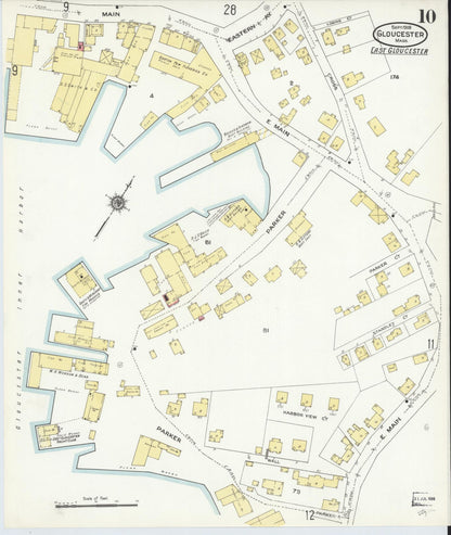 Sanborn Fire Insurance Map from Gloucester, Essex County, Massachusetts (1909), Sheet #0010 - Historic Sanborn Fire Insurance Map Print, vintage old map wall art, antique decor, genealogy gift, Massachusetts Massachusetts map