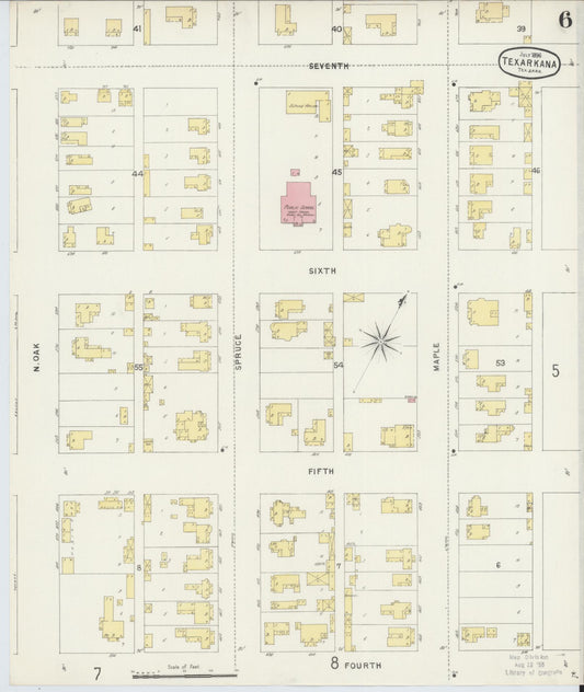 Sanborn Fire Insurance Map from Texarkana, Bowie County, Texas (1896), Sheet #0006 - Historic Sanborn Fire Insurance Map Print, vintage old map wall art, antique decor, genealogy gift, Texas Texas map