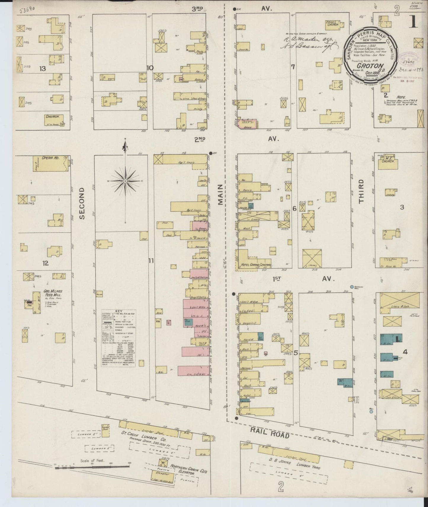 Sanborn Fire Insurance Map from Groton, Brown County, South Dakota. (1893) – Historic Sanborn Fire Insurance Map Print