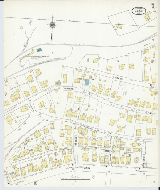 Sanborn Fire Insurance Map from Lead, Lawrence County, South Dakota (1909), Sheet #0007 - Historic Sanborn Fire Insurance Map Print, vintage old map wall art, antique decor, genealogy gift, South Dakota South Dakota map