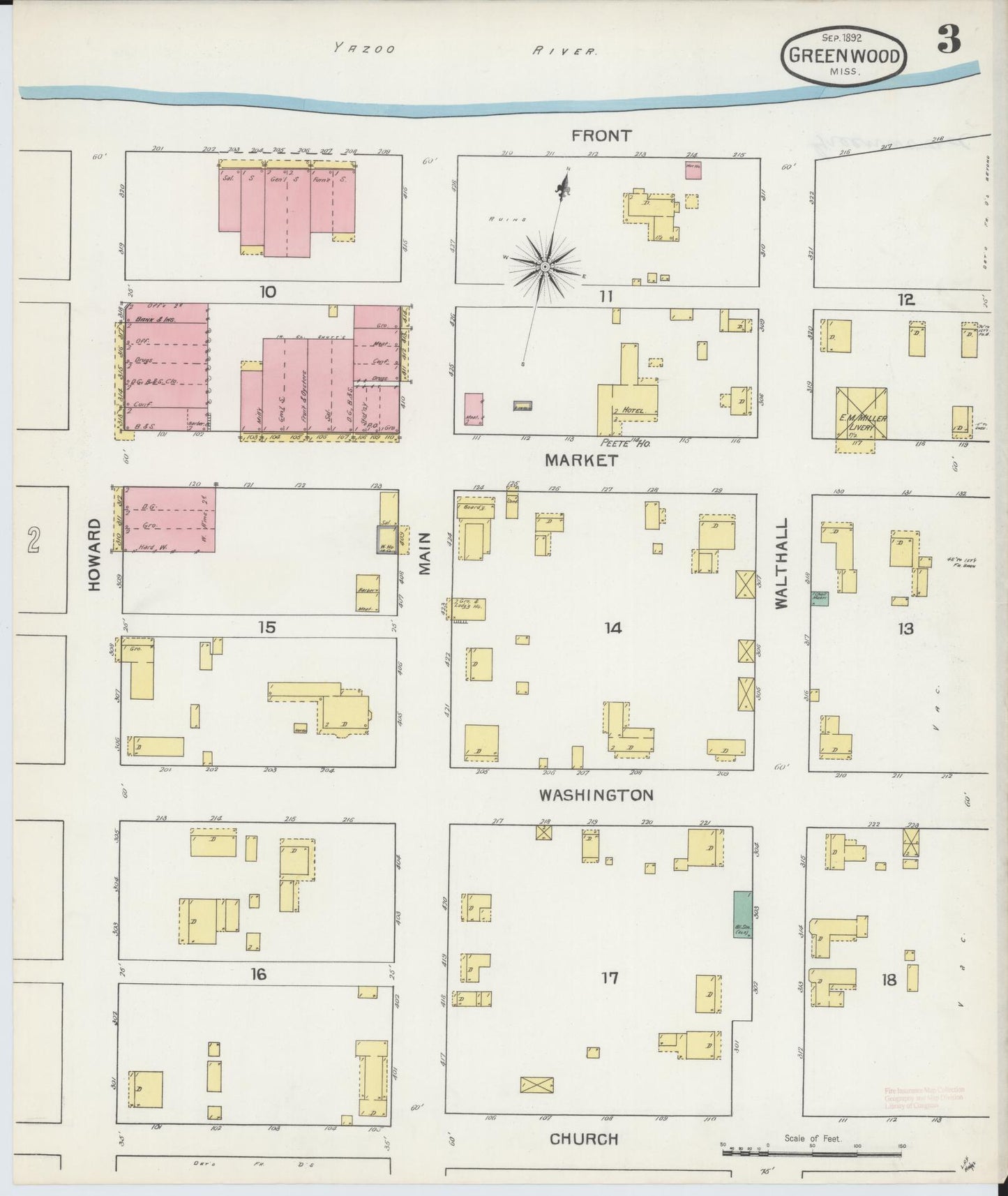 Sanborn Fire Insurance Map from Greenwood, Leflore County, Mississippi (1892), Sheet #0003 - Complete Map Set gallery image, historic Sanborn map, vintage wall art, Mississippi Mississippi
