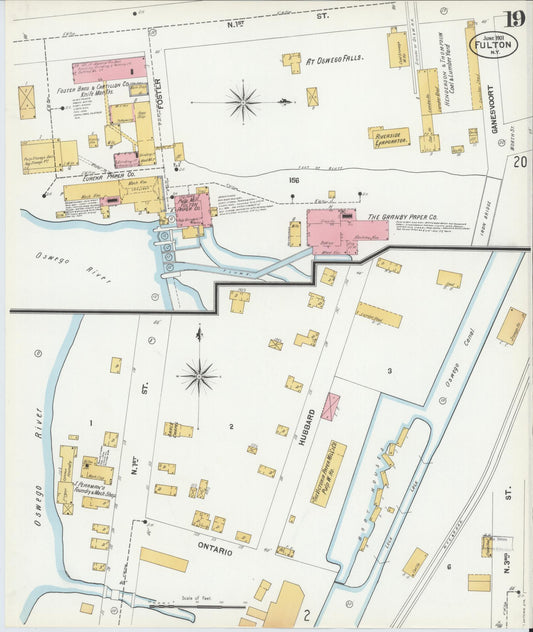 Sanborn Fire Insurance Map from Fulton, Oswego County, New York (1901), Sheet #0019 - Historic Sanborn Fire Insurance Map Print, vintage old map wall art, antique decor, genealogy gift, New York New York map