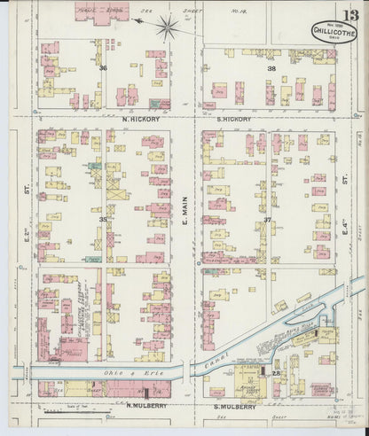 Sanborn Fire Insurance Map from Chillicothe, Ross County, Ohio (1890), Sheet #0013 - Historic Sanborn Fire Insurance Map Print, vintage old map wall art, antique decor, genealogy gift, Ohio Ohio map