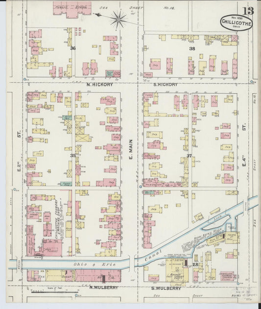 Sanborn Fire Insurance Map from Chillicothe, Ross County, Ohio (1890), Sheet #0013 - Historic Sanborn Fire Insurance Map Print, vintage old map wall art, antique decor, genealogy gift, Ohio Ohio map