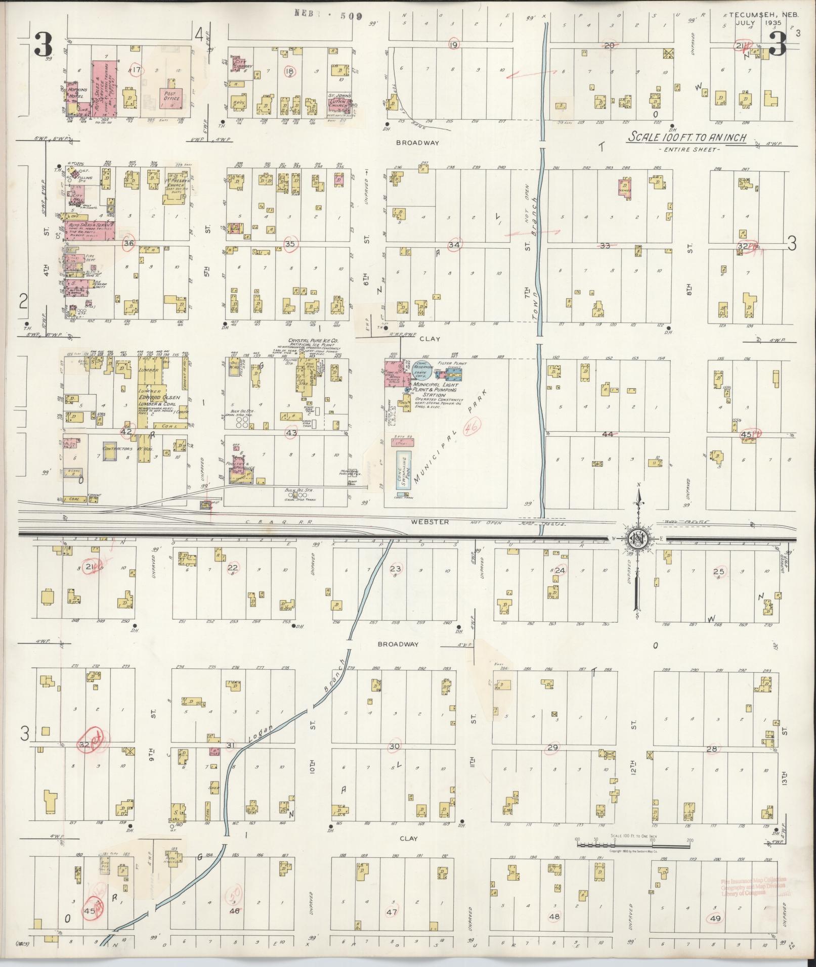 Sanborn Fire Insurance Map from Tecumseh, Johnson County, Nebraska (1943), Sheet #0003 - Complete Map Set gallery image, historic Sanborn map, vintage wall art, Nebraska Nebraska