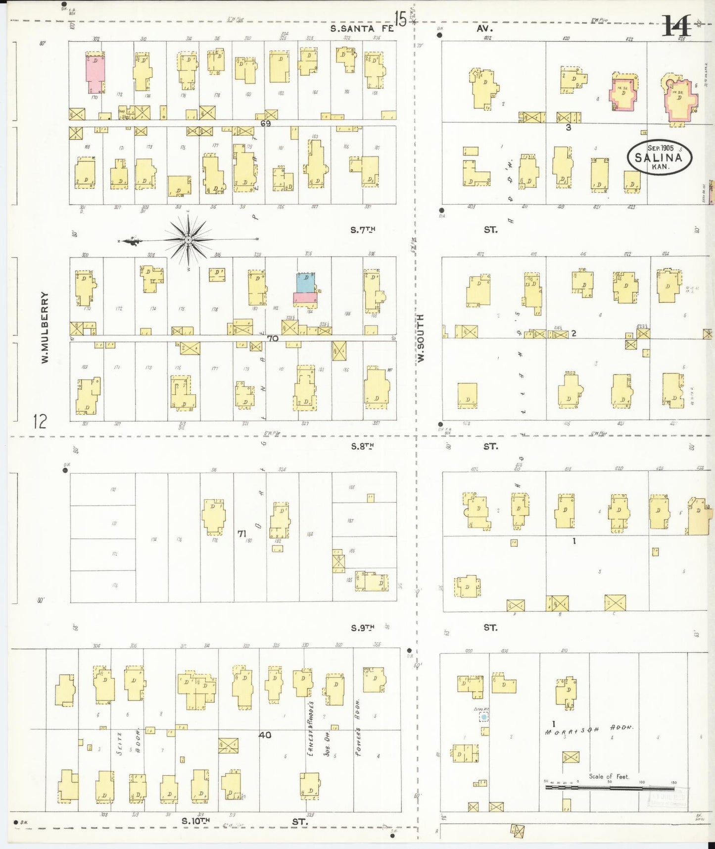 Sanborn Fire Insurance Map from Salina, Saline County, Kansas (1905), Sheet #0014 - Complete Map Set gallery image, historic Sanborn map, vintage wall art, Kansas Kansas