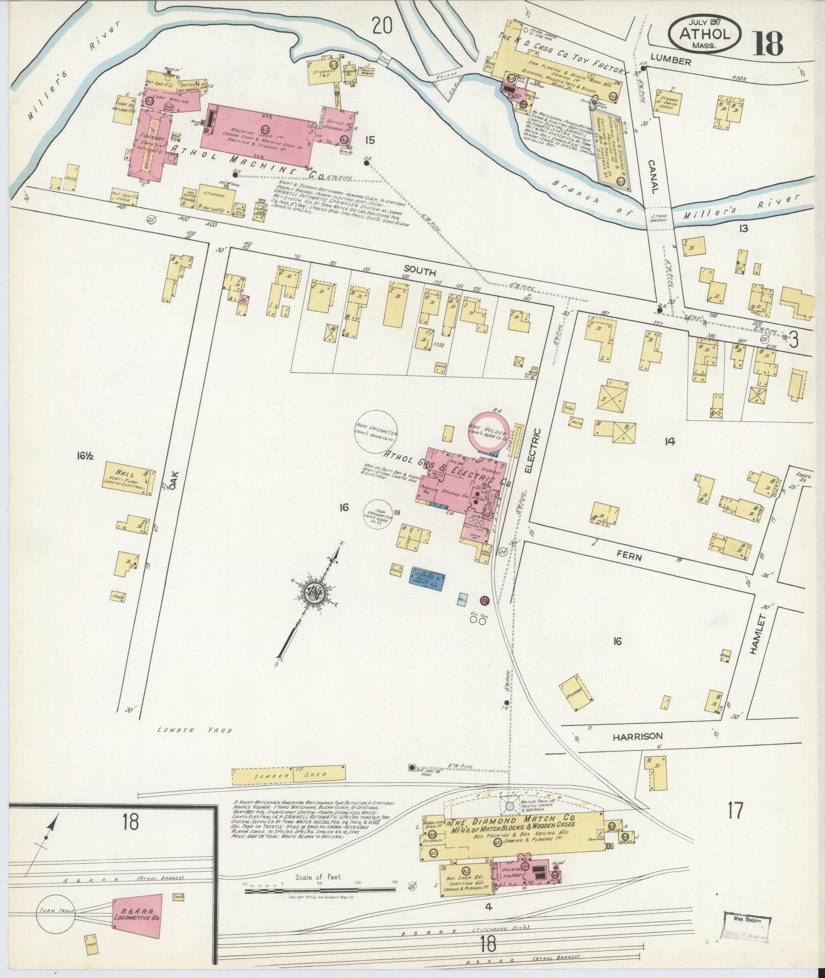 Sanborn Fire Insurance Map from Athol, Worcester County, Massachusetts (1917), Sheet #0018 - Historic Sanborn Fire Insurance Map Print, vintage old map wall art, antique decor, genealogy gift, Massachusetts Massachusetts map