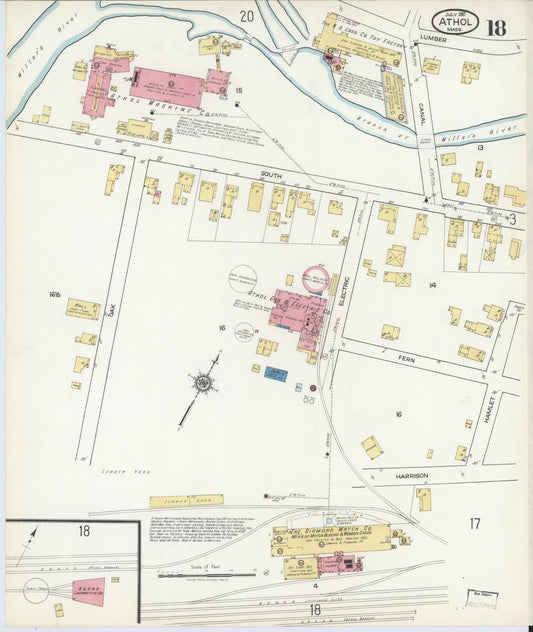 Sanborn Fire Insurance Map from Athol, Worcester County, Massachusetts (1917), Sheet #0018 - Historic Sanborn Fire Insurance Map Print, vintage old map wall art, antique decor, genealogy gift, Massachusetts Massachusetts map