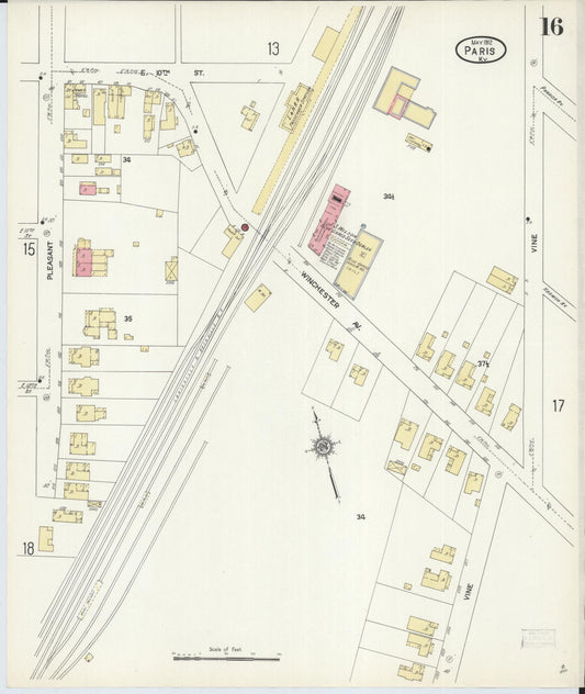 Sanborn Fire Insurance Map from Paris, Bourbon County, Kentucky (1912), Sheet #0016 - Historic Sanborn Fire Insurance Map Print, vintage old map wall art, antique decor, genealogy gift, Kentucky Kentucky map