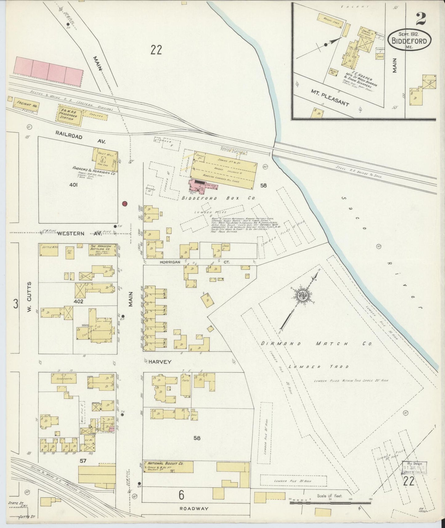 Sanborn Fire Insurance Map from Biddeford, York County, Maine (1912), Sheet #0002 - Complete Map Set gallery image, historic Sanborn map, vintage wall art, Maine Maine