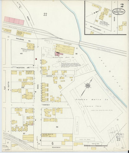 Sanborn Fire Insurance Map from Biddeford, York County, Maine (1912), Sheet #0002 - Complete Map Set gallery image, historic Sanborn map, vintage wall art, Maine Maine