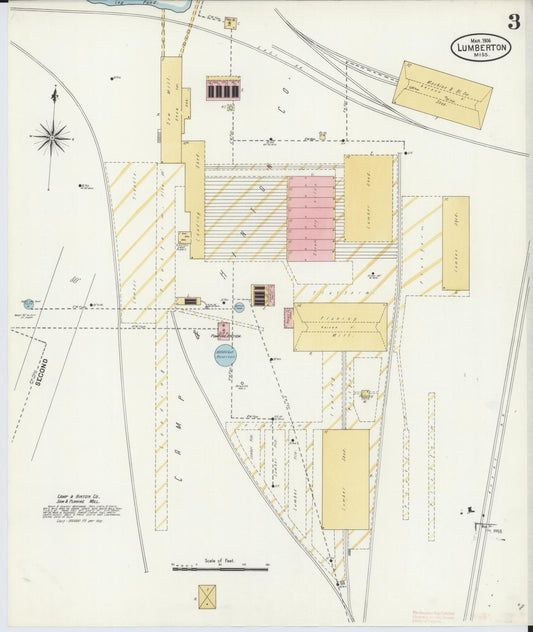 Sanborn Fire Insurance Map from Lumberton, Lamar County, Mississippi (1906), Sheet #0003 - Historic Sanborn Fire Insurance Map Print, vintage old map wall art, antique decor, genealogy gift, Mississippi Mississippi map