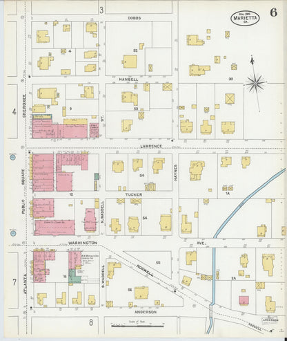 Sanborn Fire Insurance Map from Marietta, Cobb County, Georgia (1905), Sheet #0006 - Complete Map Set gallery image, historic Sanborn map, vintage wall art, Georgia Georgia