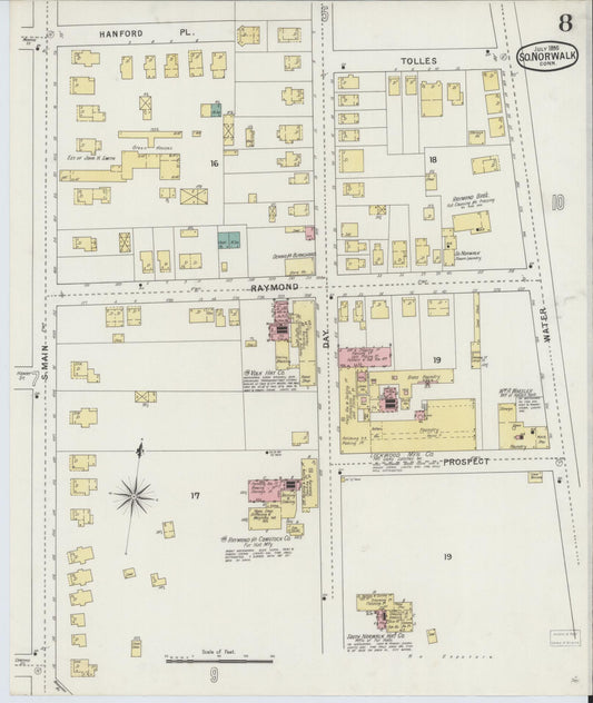 Sanborn Fire Insurance Map from South Norwalk, Fairfield County, Connecticut (1895), Sheet #0008 - Historic Sanborn Fire Insurance Map Print, vintage old map wall art, antique decor, genealogy gift, Connecticut Connecticut map