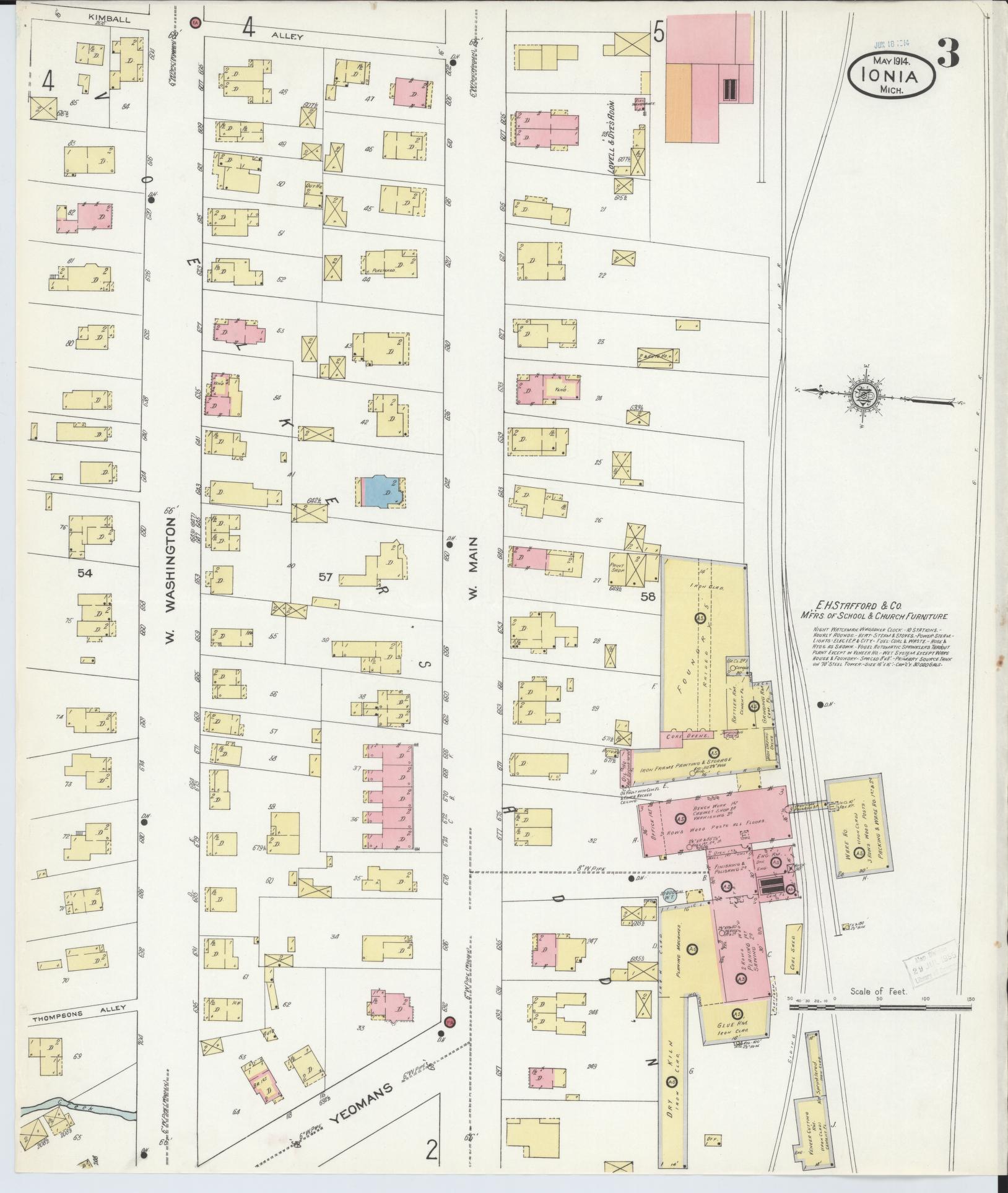 Sanborn Fire Insurance Map from Ionia, Ionia County, Michigan (1914), Sheet #0003 - Complete Map Set gallery image, historic Sanborn map, vintage wall art, Michigan Michigan