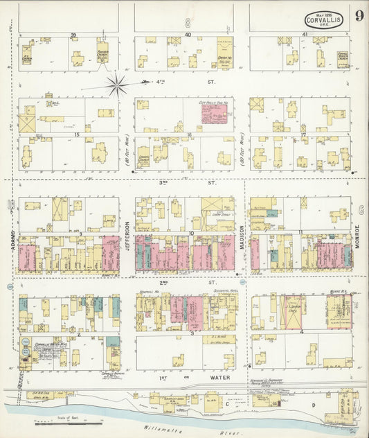 Sanborn Fire Insurance Map from Corvallis, Benton County, Oregon (1895), Sheet #0009 - Historic Sanborn Fire Insurance Map Print, vintage old map wall art, antique decor, genealogy gift, Oregon Oregon map