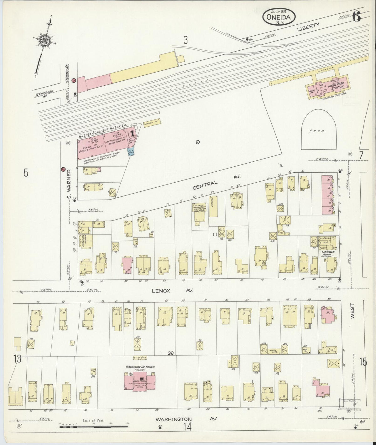 Sanborn Fire Insurance Map from Oneida, Madison County, New York (1914), Sheet #0006 - Historic Sanborn Fire Insurance Map Print, vintage old map wall art, antique decor, genealogy gift, New York New York map