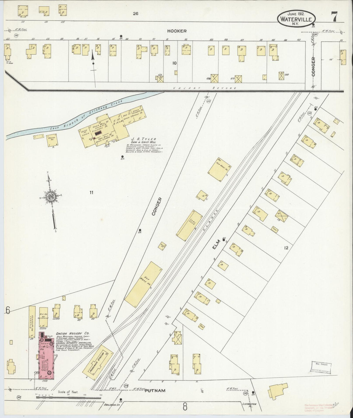 Sanborn Fire Insurance Map from Waterville, Oneida County, New York (1912), Sheet #0007 - Complete Map Set gallery image, historic Sanborn map, vintage wall art, New York New York