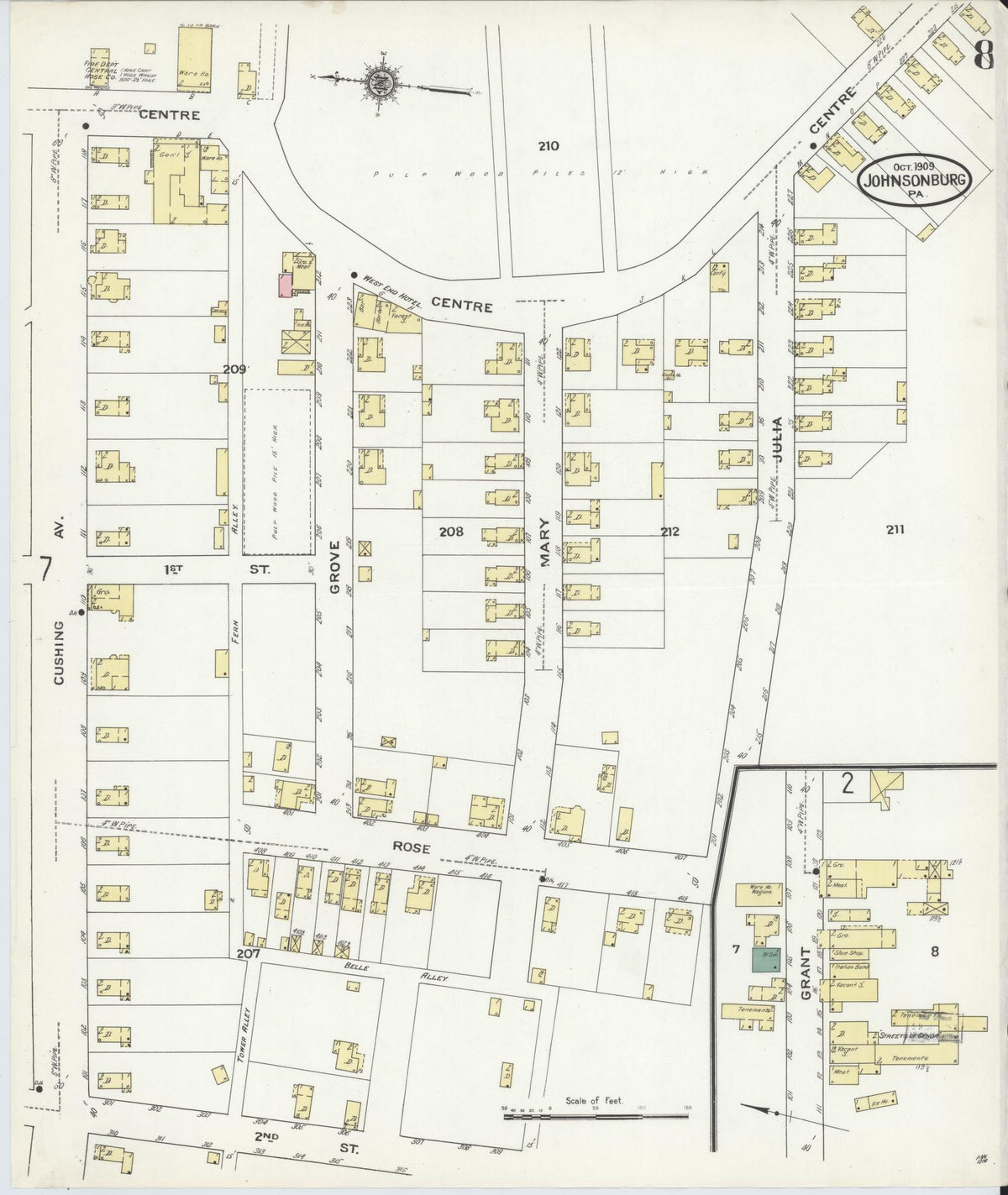 Sanborn Fire Insurance Map from Johnsonburg, Elk County, Pennsylvania (1909), Sheet #0008 - Complete Map Set gallery image, historic Sanborn map, vintage wall art, Pennsylvania Pennsylvania
