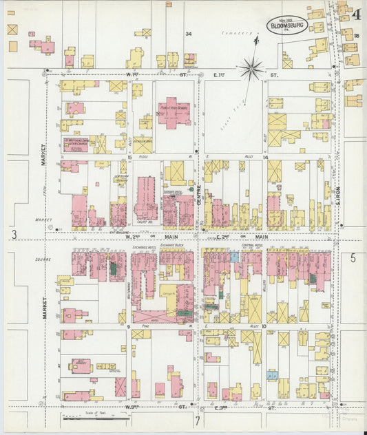 Sanborn Fire Insurance Map from Bloomsburg, Columbia County, Pennsylvania (1901), Sheet #0004 - Historic Sanborn Fire Insurance Map Print, vintage old map wall art, antique decor, genealogy gift, Pennsylvania Pennsylvania map