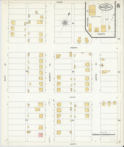 Sanborn Fire Insurance Map from Wichita Falls, Wichita County, Texas (1908), Sheet #0008 - Complete Map Set gallery image, historic Sanborn map, vintage wall art, Texas Texas