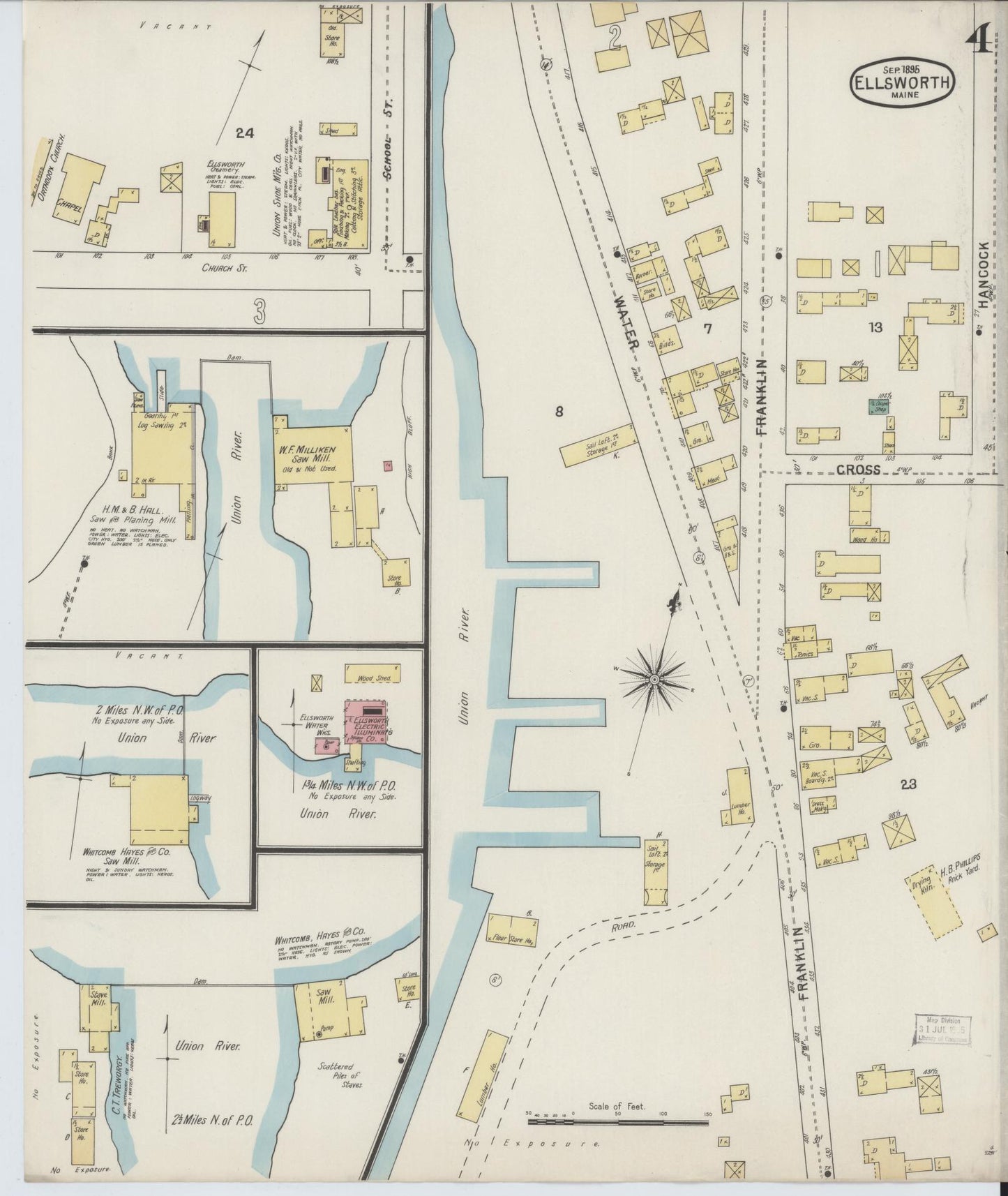 Sanborn Fire Insurance Map from Ellsworth, Hancock County, Maine (1895), Sheet #0004 - Complete Map Set gallery image, historic Sanborn map, vintage wall art, Maine Maine