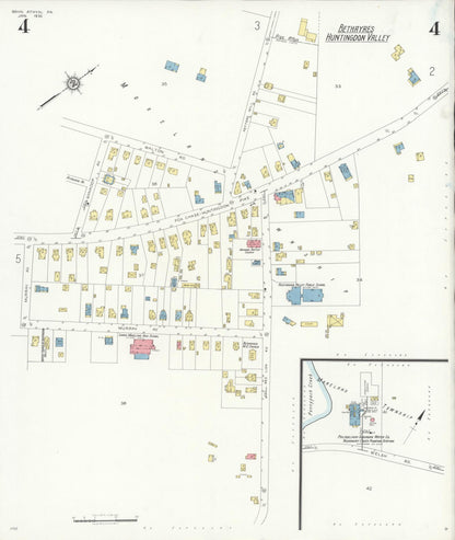 Sanborn Fire Insurance Map from Bryn Athyn, Montgomery County, Pennsylvania (1933), Sheet #0004 - Historic Sanborn Fire Insurance Map Print, vintage old map wall art, antique decor, genealogy gift, Pennsylvania Pennsylvania map