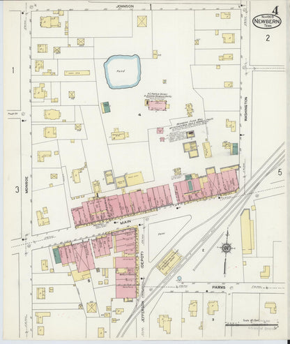 Sanborn Fire Insurance Map from Newbern, Dyer County, Tennessee (1909), Sheet #0004 - Complete Map Set gallery image, historic Sanborn map, vintage wall art, Tennessee Tennessee