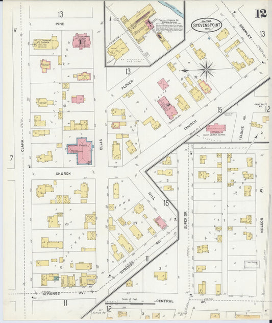 Sanborn Fire Insurance Map from Stevens Point, Portage County, Wisconsin (1904), Sheet #0012 - Historic Sanborn Fire Insurance Map Print, vintage old map wall art, antique decor, genealogy gift, Wisconsin Wisconsin map