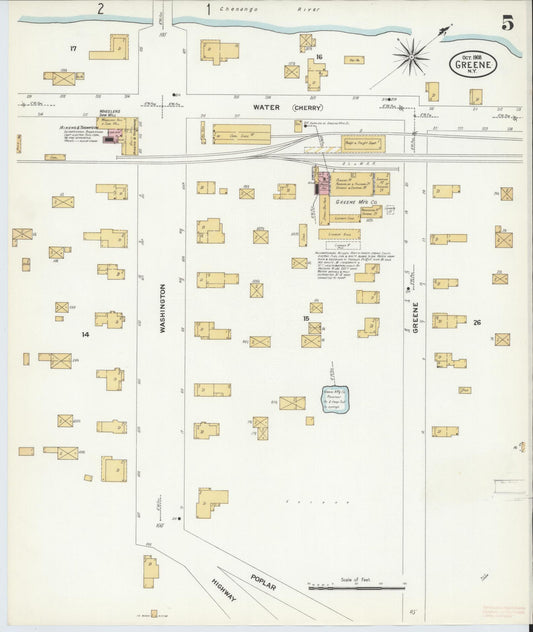 Sanborn Fire Insurance Map from Greene, Chenango County, New York (1908), Sheet #0005 - Historic Sanborn Fire Insurance Map Print, vintage old map wall art, antique decor, genealogy gift, New York New York map