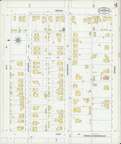 Sanborn Fire Insurance Map from Jonesboro, Craighead County, Arkansas (1901), Sheet #0004 - Complete Map Set gallery image, historic Sanborn map, vintage wall art, Arkansas Arkansas