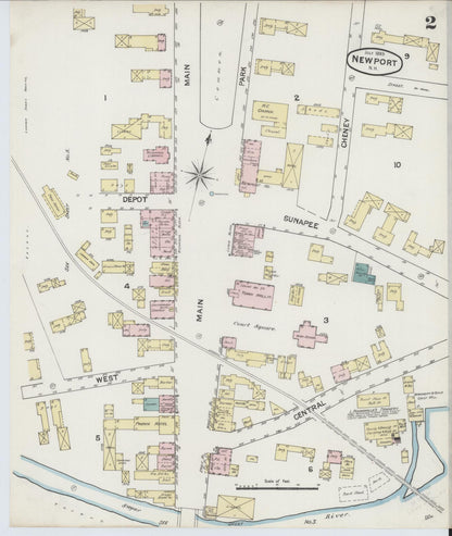 Sanborn Fire Insurance Map from Newport, Sullivan County, New Hampshire (1889), Sheet #0002 - Complete Map Set gallery image, historic Sanborn map, vintage wall art, New Hampshire New Hampshire