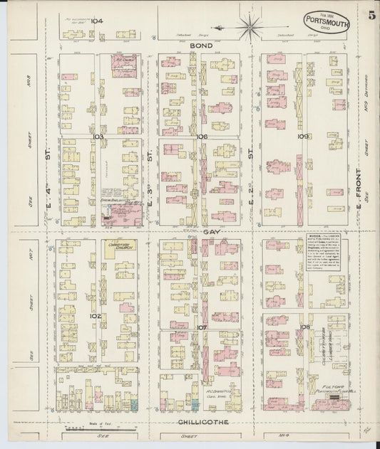 Sanborn Fire Insurance Map from Portsmouth, Scioto County, Ohio (1884), Sheet #0005 - Historic Sanborn Fire Insurance Map Print, vintage old map wall art, antique decor, genealogy gift, Ohio Ohio map