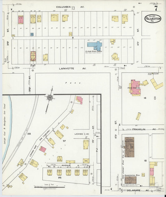 Sanborn Fire Insurance Map from Palmerton, Carbon County, Pennsylvania (1921), Sheet #0007 - Historic Sanborn Fire Insurance Map Print, vintage old map wall art, antique decor, genealogy gift, Pennsylvania Pennsylvania map