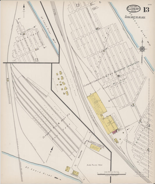 Sanborn Fire Insurance Map from Cloquet, Carlton County, Minnesota (1922), Sheet #0013 - Historic Sanborn Fire Insurance Map Print, vintage old map wall art, antique decor, genealogy gift, Minnesota Minnesota map