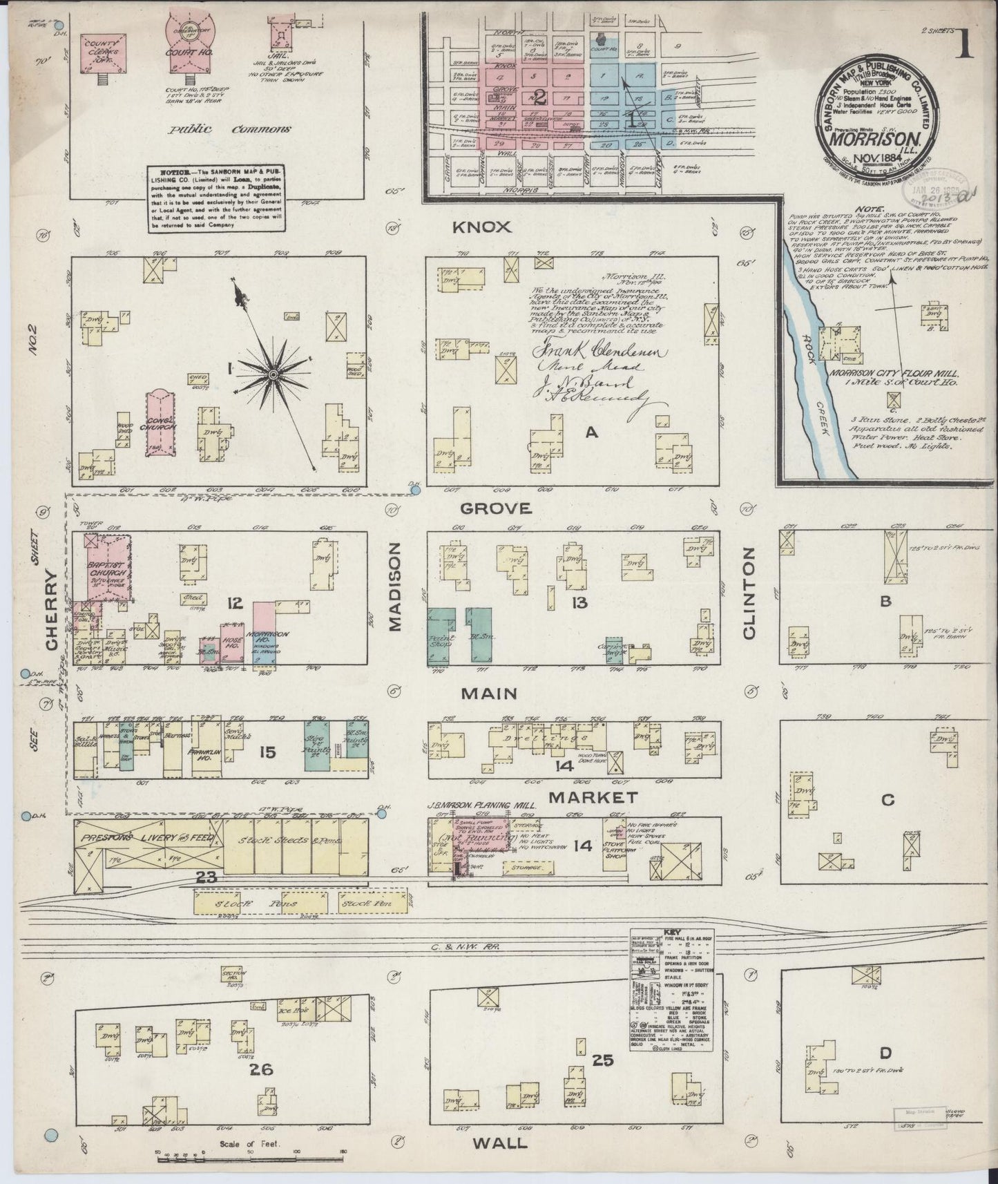 Sanborn Fire Insurance Map from Morrison, Whiteside County, Illinois (1884), Sheet #0001 - Complete Map Set gallery image, historic Sanborn map, vintage wall art, Illinois Illinois
