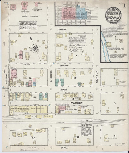 Sanborn Fire Insurance Map from Morrison, Whiteside County, Illinois (1884), Sheet #0001 - Complete Map Set gallery image, historic Sanborn map, vintage wall art, Illinois Illinois