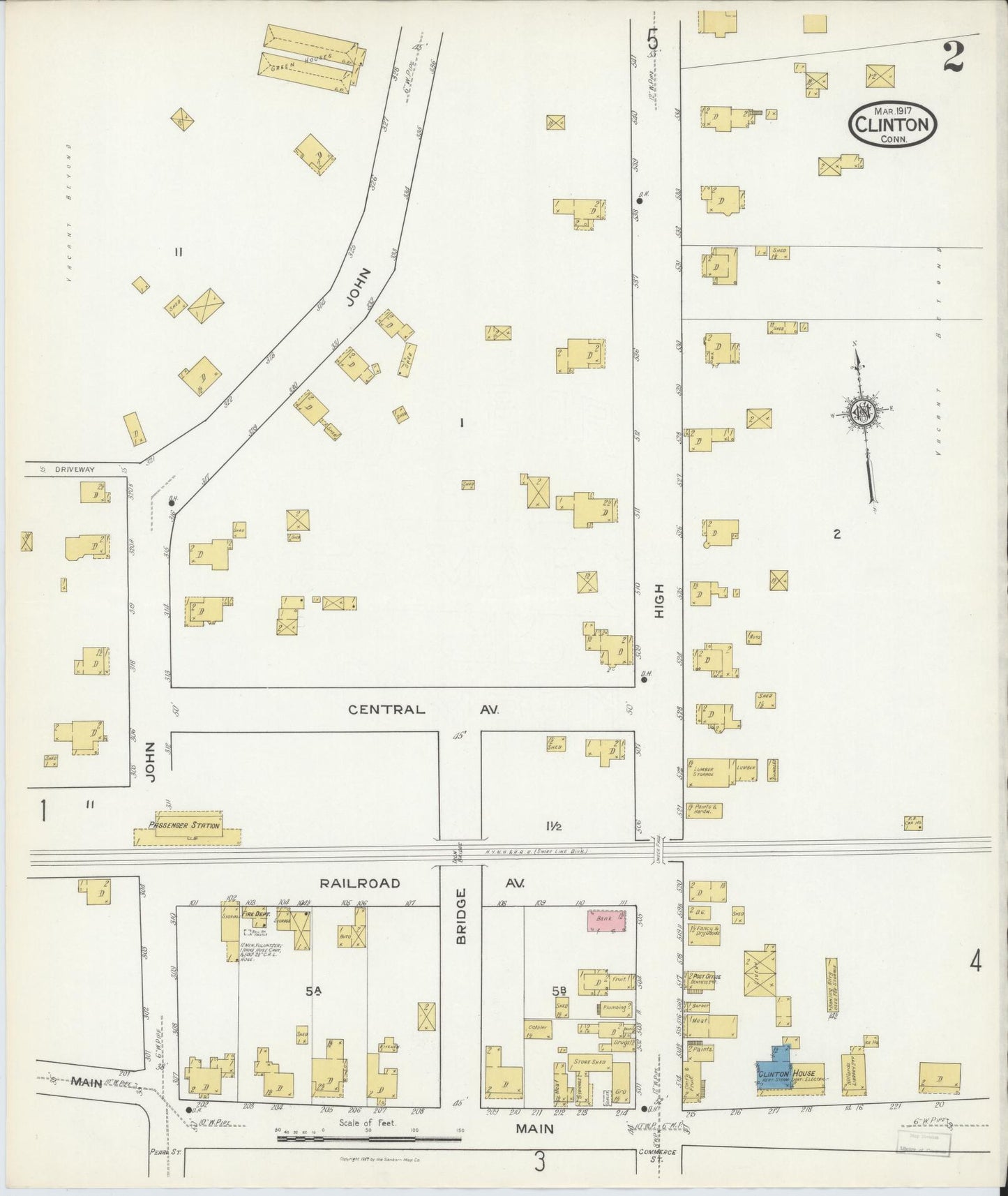 Sanborn Fire Insurance Map from Clinton, Middlesex County, Connecticut (1917), Sheet #0002 - Complete Map Set gallery image, historic Sanborn map, vintage wall art, Connecticut Connecticut