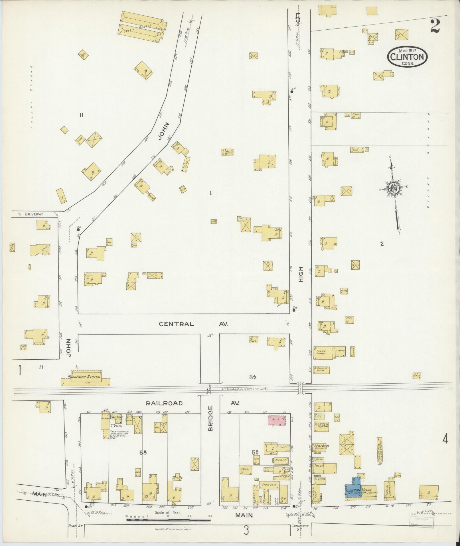Sanborn Fire Insurance Map from Clinton, Middlesex County, Connecticut (1917), Sheet #0002 - Complete Map Set gallery image, historic Sanborn map, vintage wall art, Connecticut Connecticut