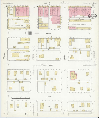 Sanborn Fire Insurance Map from Vernon, Wilbarger County, Texas (1912), Sheet #0004 - Complete Map Set gallery image, historic Sanborn map, vintage wall art, Texas Texas