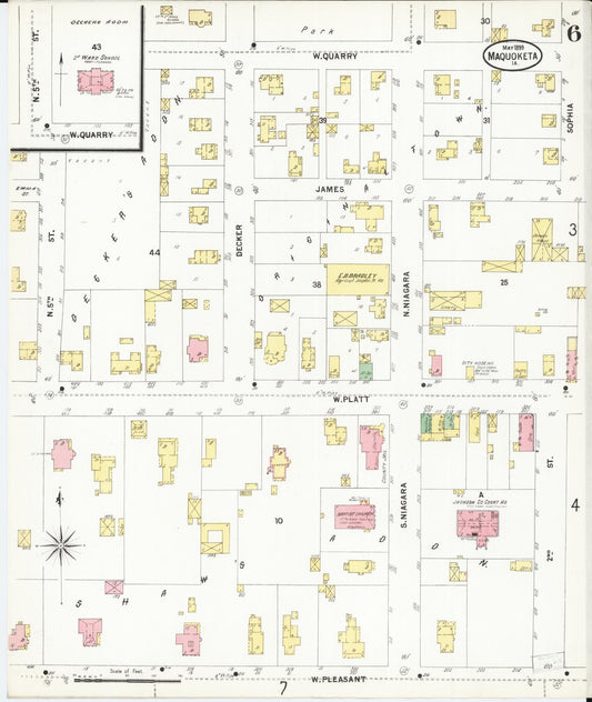 Sanborn Fire Insurance Map from Maquoketa, Jackson County, Iowa (1899), Sheet #0006 - Historic Sanborn Fire Insurance Map Print, vintage old map wall art