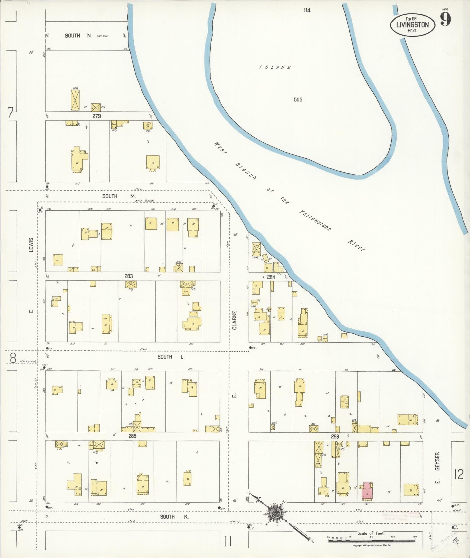 Sanborn Fire Insurance Map from Livingston, Park County, Montana (1921), Sheet #0009 - Historic Sanborn Fire Insurance Map Print, vintage old map wall art, antique decor, genealogy gift, Montana Montana map
