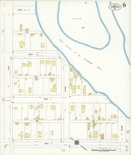 Sanborn Fire Insurance Map from Livingston, Park County, Montana (1921), Sheet #0009 - Historic Sanborn Fire Insurance Map Print, vintage old map wall art, antique decor, genealogy gift, Montana Montana map