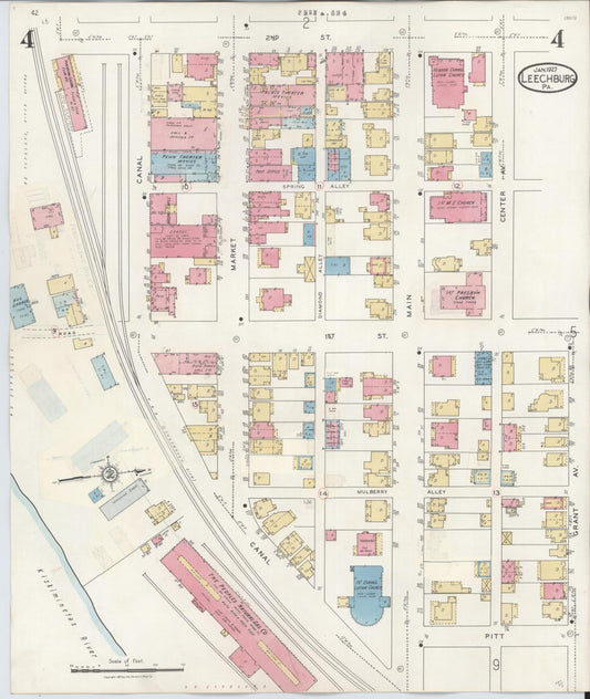 Sanborn Fire Insurance Map from Leechburg, Armstrong County, Pennsylvania (1943), Sheet #0004 - Historic Sanborn Fire Insurance Map Print, vintage old map wall art, antique decor, genealogy gift, Pennsylvania Pennsylvania map