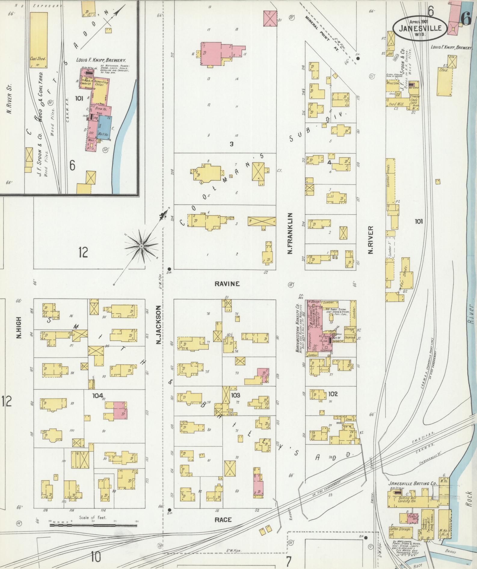 Sanborn Fire Insurance Map from Janesville, Rock County, Wisconsin (1901), Sheet #0006 - Complete Map Set gallery image, historic Sanborn map, vintage wall art, Wisconsin Wisconsin