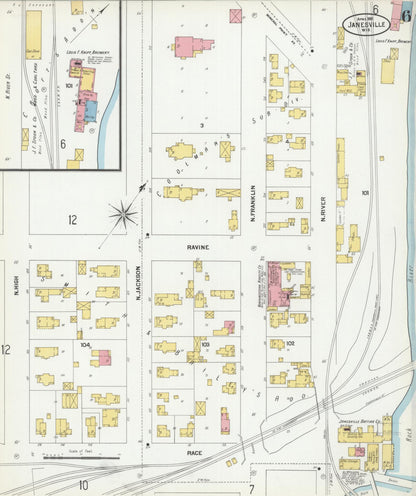 Sanborn Fire Insurance Map from Janesville, Rock County, Wisconsin (1901), Sheet #0006 - Complete Map Set gallery image, historic Sanborn map, vintage wall art, Wisconsin Wisconsin